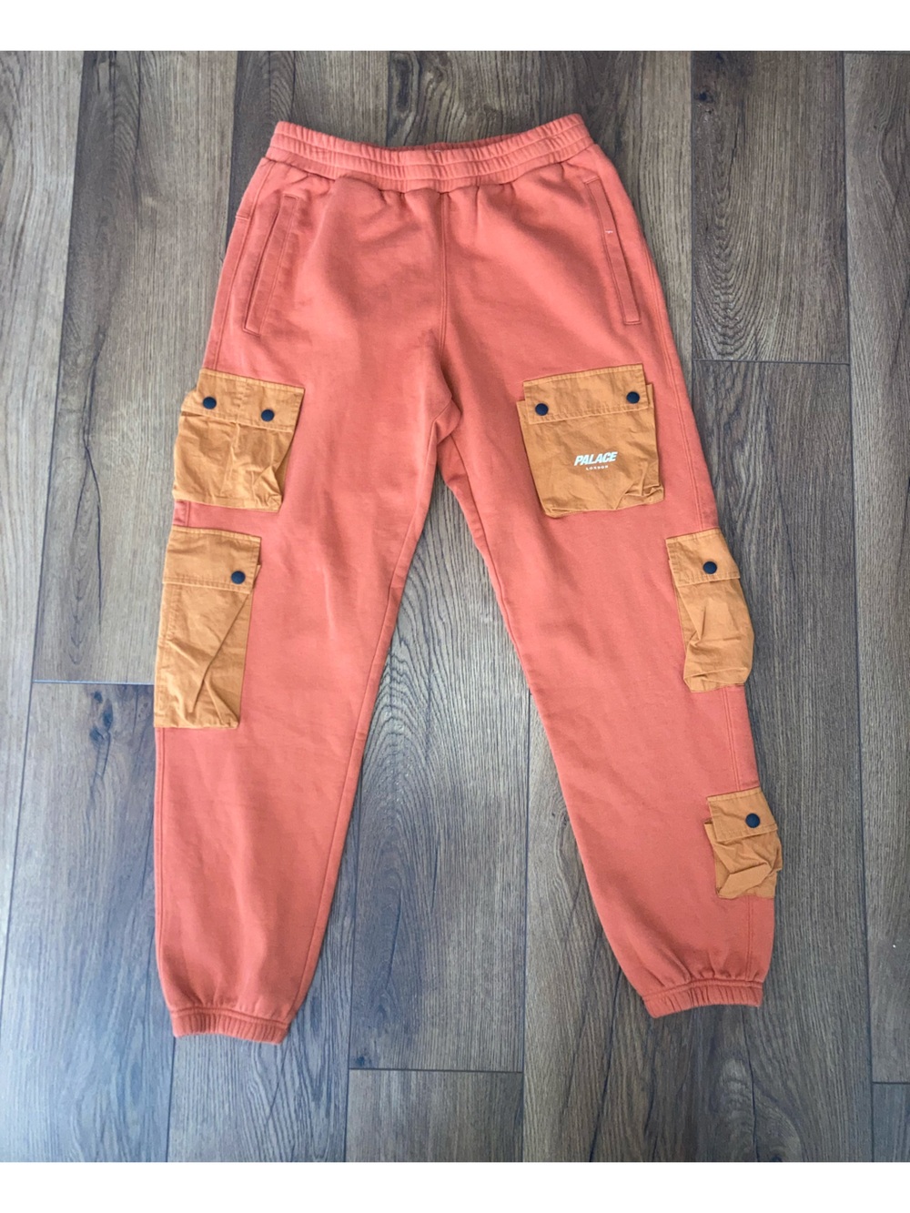PALACE London Mens Orange Sweatpants with Tan Cargo Pockets size L